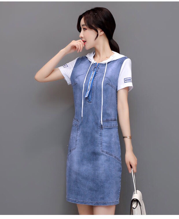 ĐẦM JEAN SUÔNG PHỐI TAY & NÓN TRẮNG